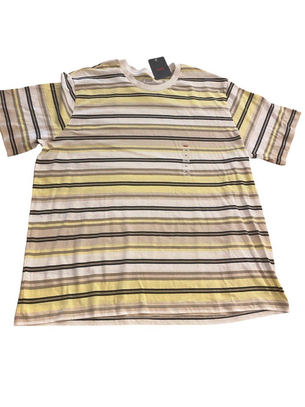 Levi's Men's Short Sleeve Striped Crewneck Shirt Yellow White Black Khaki New XL